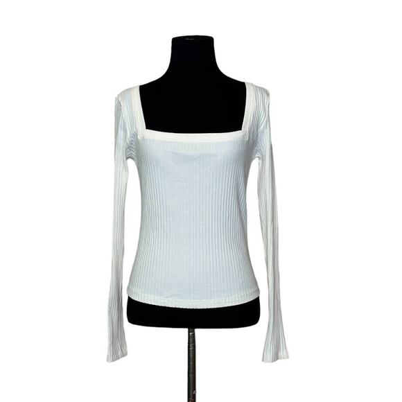 ZARA creamy white long sleeves square neck ribbed sweater size M - Picture 1 of 11